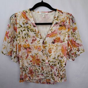 Haver & Blair London Blouse Womens Med Flare Short Sleeve V Neck Smocked Crop